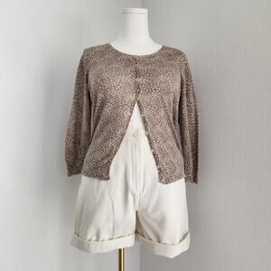 Vintage Y2K Bisou Bisou Brown Leopard Animal Print Lightweight Knit Cardigan M L